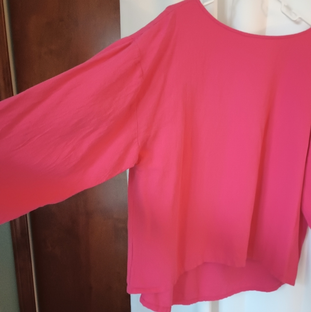 Soft Surroundings 1X Pink Gauze Tunic Top Boat Neck Barbie Beach Oversized - Picture 4 of 9